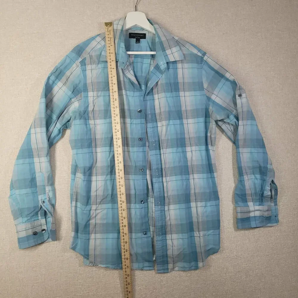 Stylish Banana Republic Blue Plaid Button-Up Shirt